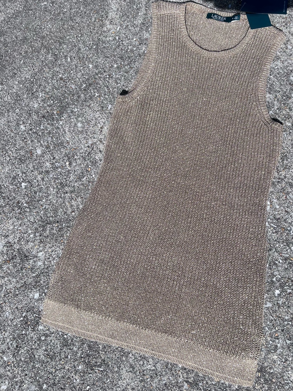 Ralph Lauren Metallic Gold Sleeveless Scoop-Neck Knit Top M